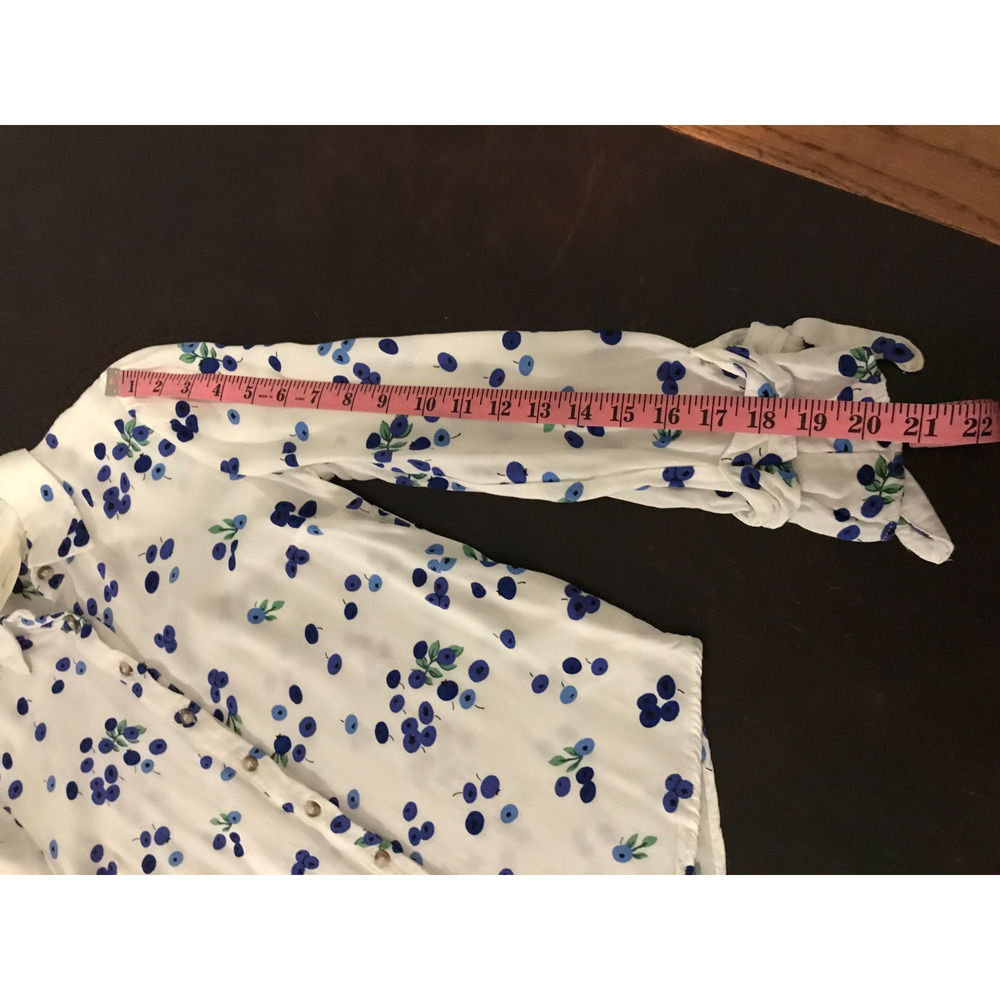 Anthropologie Maeve Blithe Blueberry Tie Sleeve Button Front Blouse White Blue 0 - Picture 8 of 12